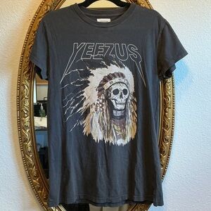 Yeezy Black Graphic Tee with Skull Headdress Print vtg